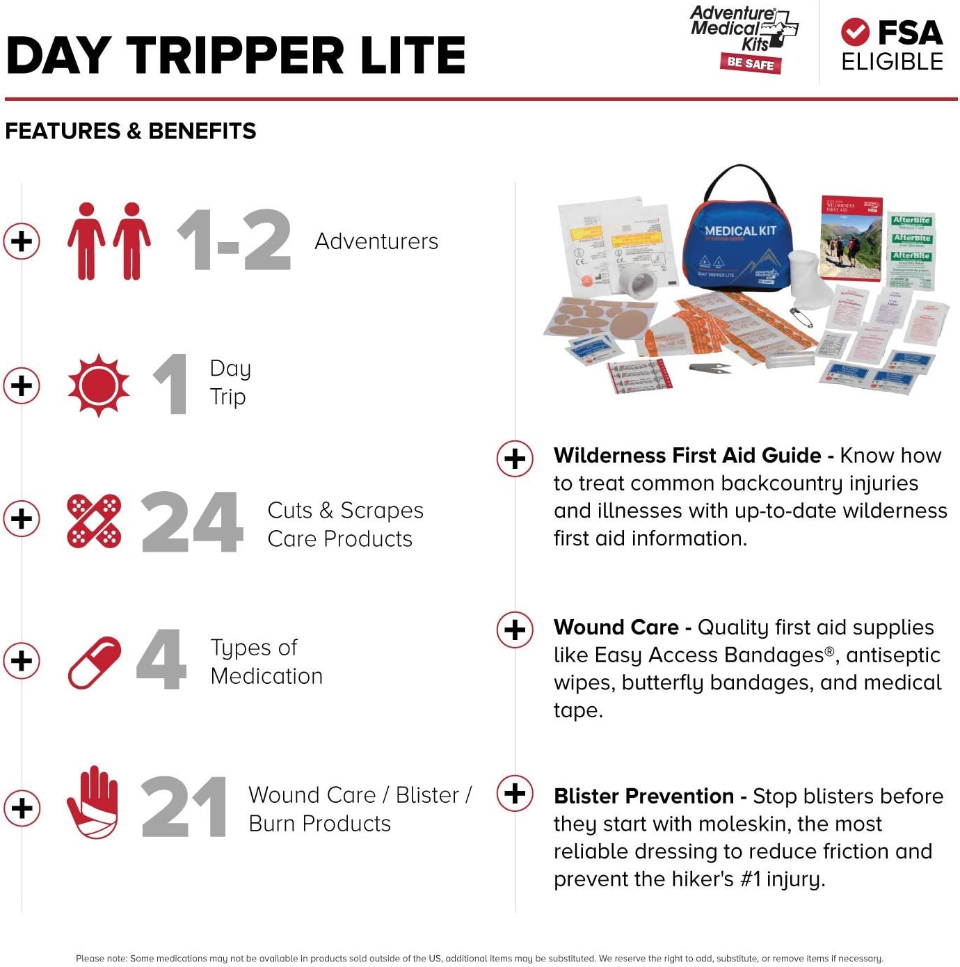 Adventure Medical Mountain Series Medical Kit (Day Tripper Lite) - 59 Pieces : Sports & Outdoors