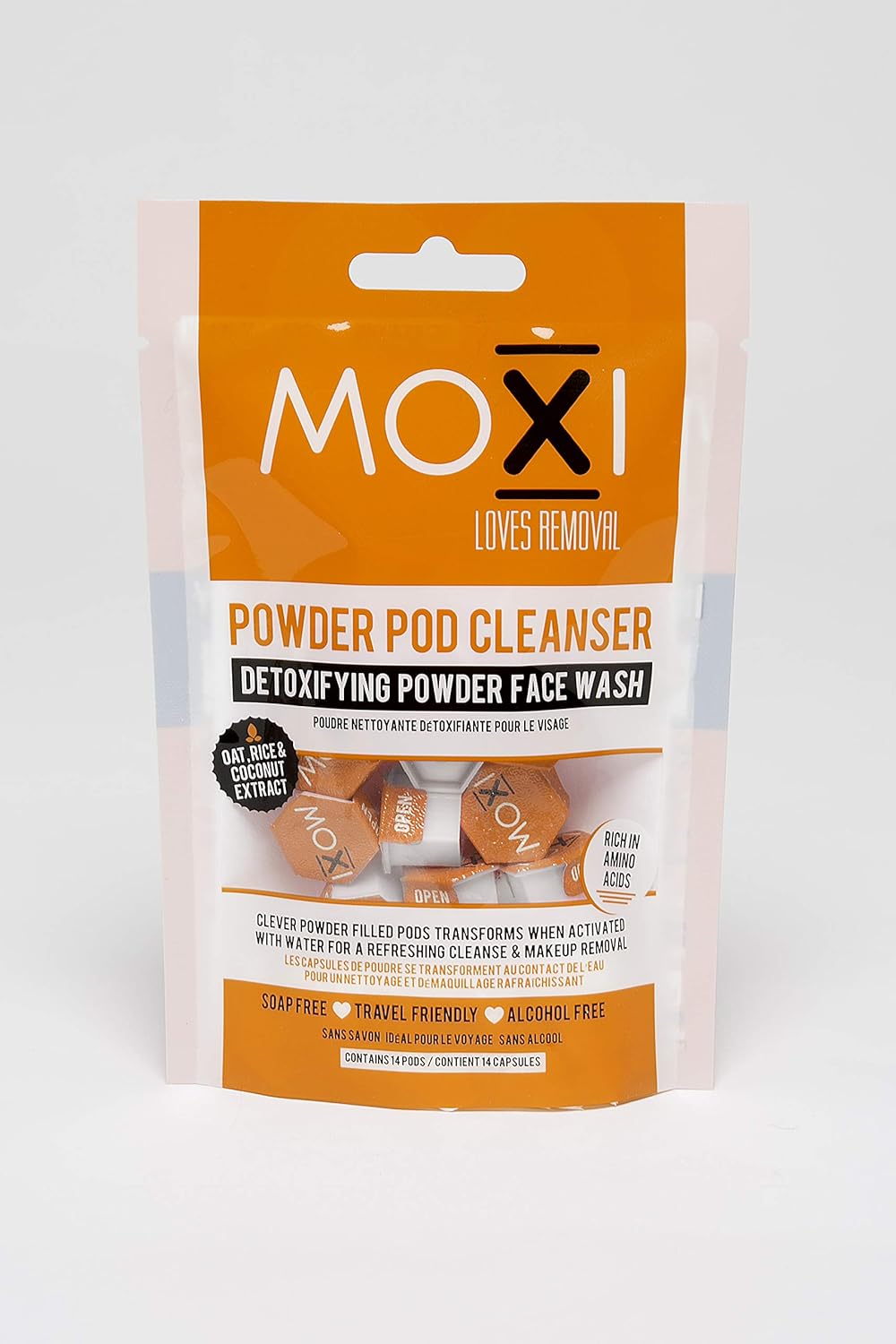 Moxi Loves Travel Friendly POWDER POD CLEANSER, Detoxifying Face Wash 1x 14 Pods