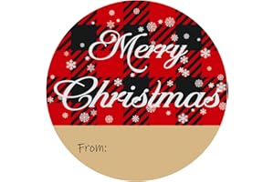 SerpizePaty 120Pcs Merry Christmas Stickers, 2" to and from Xmas Stickers with Snowflake, Buffalo Plaid Christmas Name Tags Stickers, Xmas Sticker for Gift Presents Envelope Goodie Bag Decor