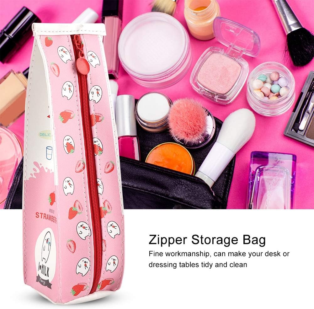 Fdit 3-Coloured Cartoon Milk Carton Stationery Bag, Waterproof PU, Large Capacity Pencil Case, Storage Bag - Image 5