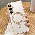 ZIYE Magnetic Case for Samsung Galaxy S25 6.2" [Compatible with MagSafe] Full Camera Lens Protection, Clear Luxury Cover Soft TPU Bumper Drop Protective Case for Women Men, Gold