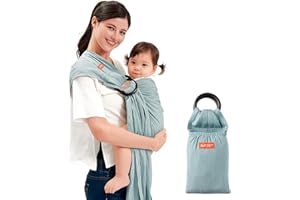 Mamaway Baby Ring Sling Carrier - Newborn and Toddler Sling (Supports up to 165lbs), IHDI Certified, Rayon & Linen Made, Soft & Breathable, Nylon 66 Safety Rings, Storage Pocket Design, Blue