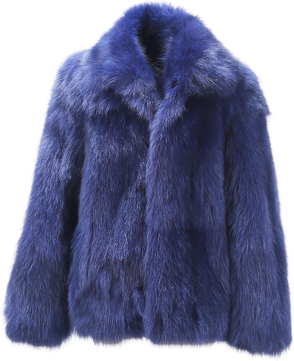 Men's Navy Short Shaggy Faux Fur Coat Lapel Cool Club Fake Mink Jacket