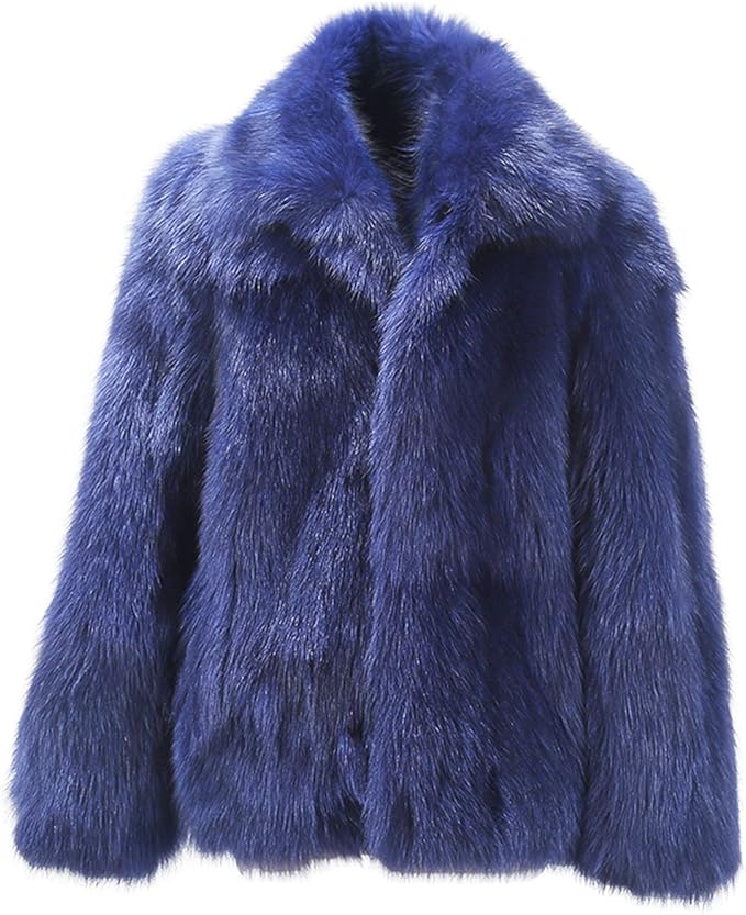 Men's Navy Short Shaggy Faux Fur Coat Lapel Cool Club Fake Mink Jacket