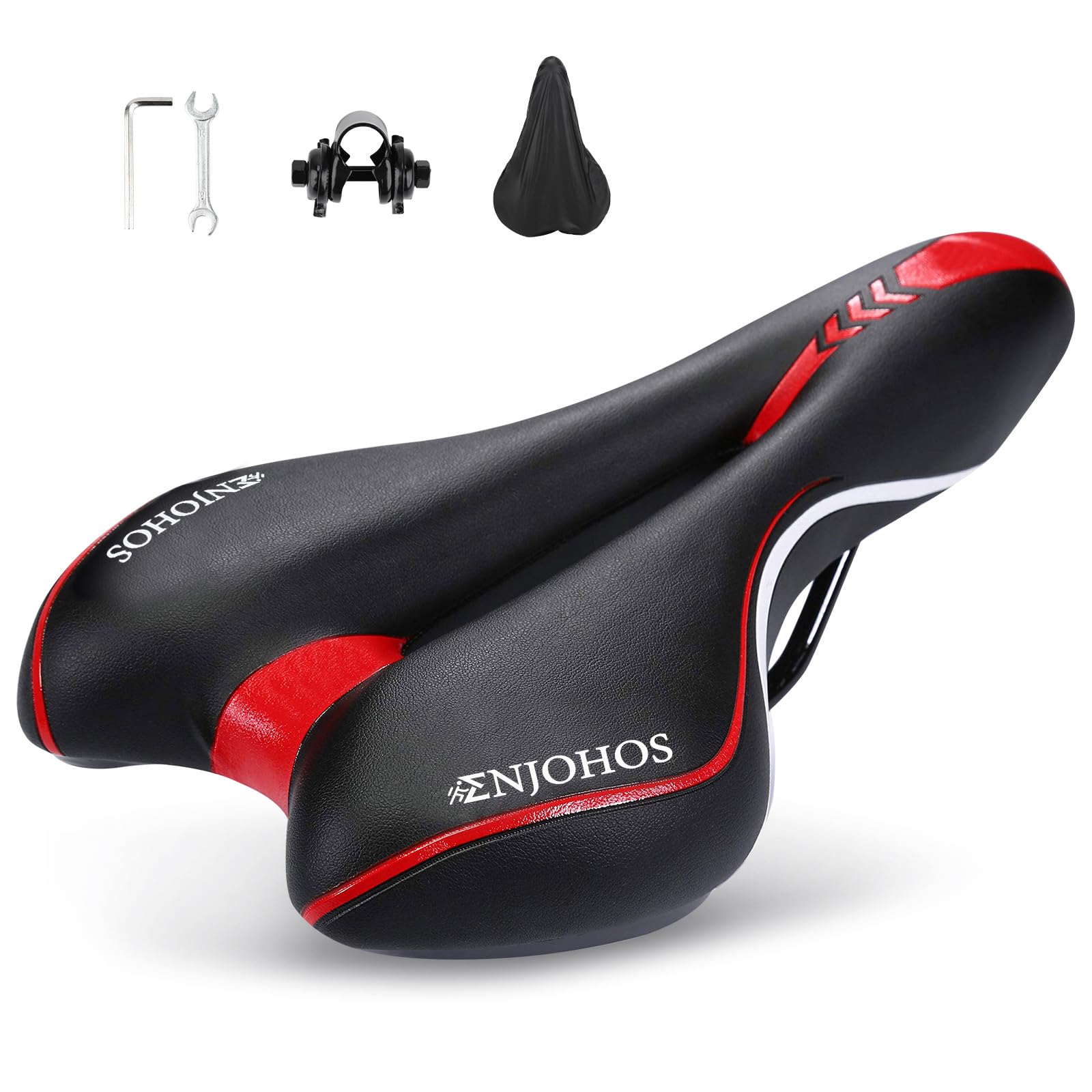 ENJOHOS Bike Saddle, Mountain Bike Saddle Waterproof, Bike Seat, Bicycle Cushion Suitable for MTB Mountain Bike, Folding Bike, Road Bike (Red)