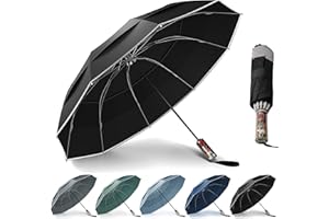 Urvoix Compact Golf Umbrellas Windproof, Travel Umbrella for Rain, 10 Ribs Aluminum Alloy & Fiberglass w/Reflective Stripe, Double Canopy Automatic Anti-bounce Close