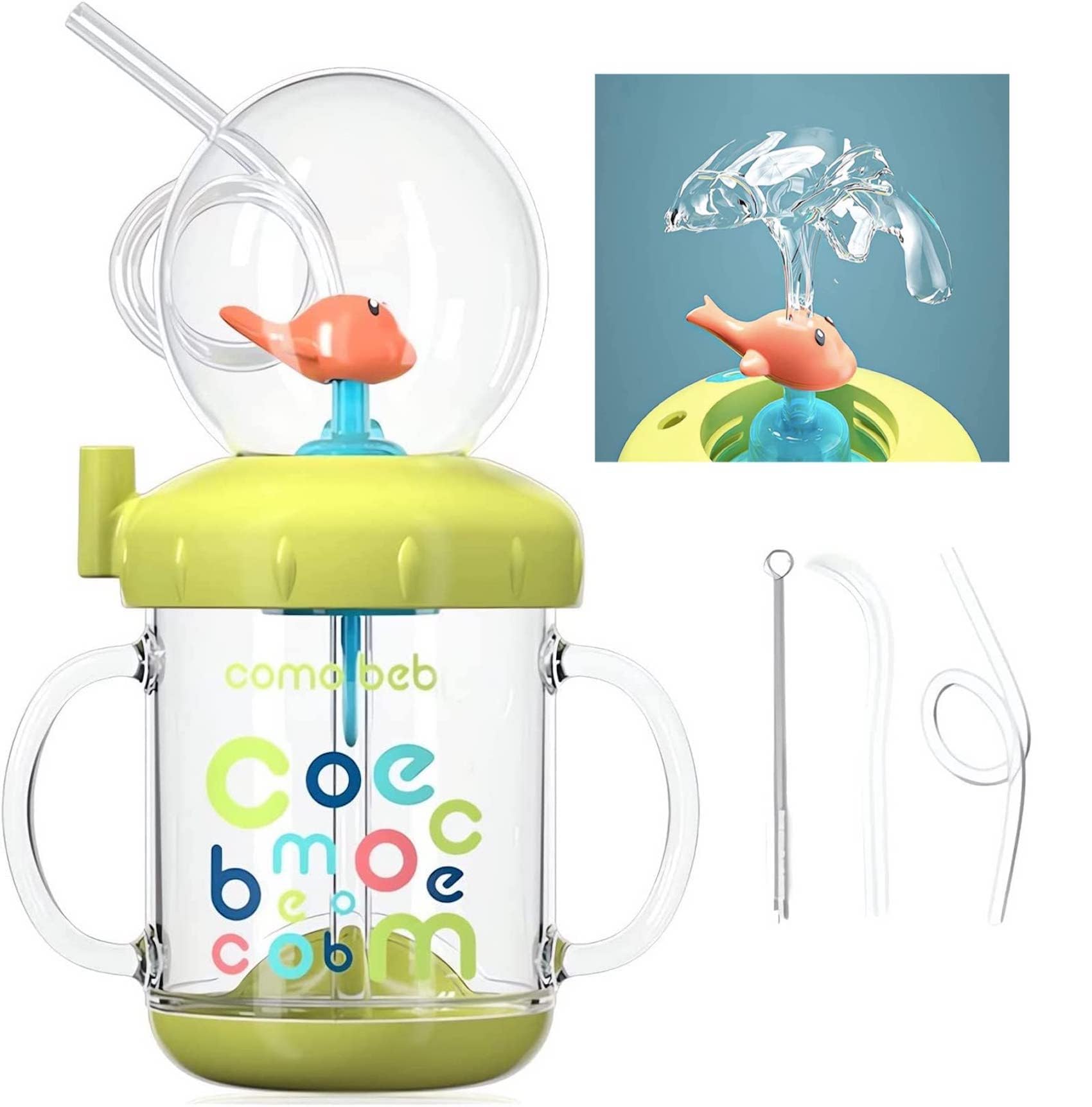 Photo 1 of Drinking Cup With Whale Squirt, Cute Whale Cup Water Bottle, Whales Spray Sippy Cups, Leak Proof Weighted Straw Cups for kids (220ml/Green)