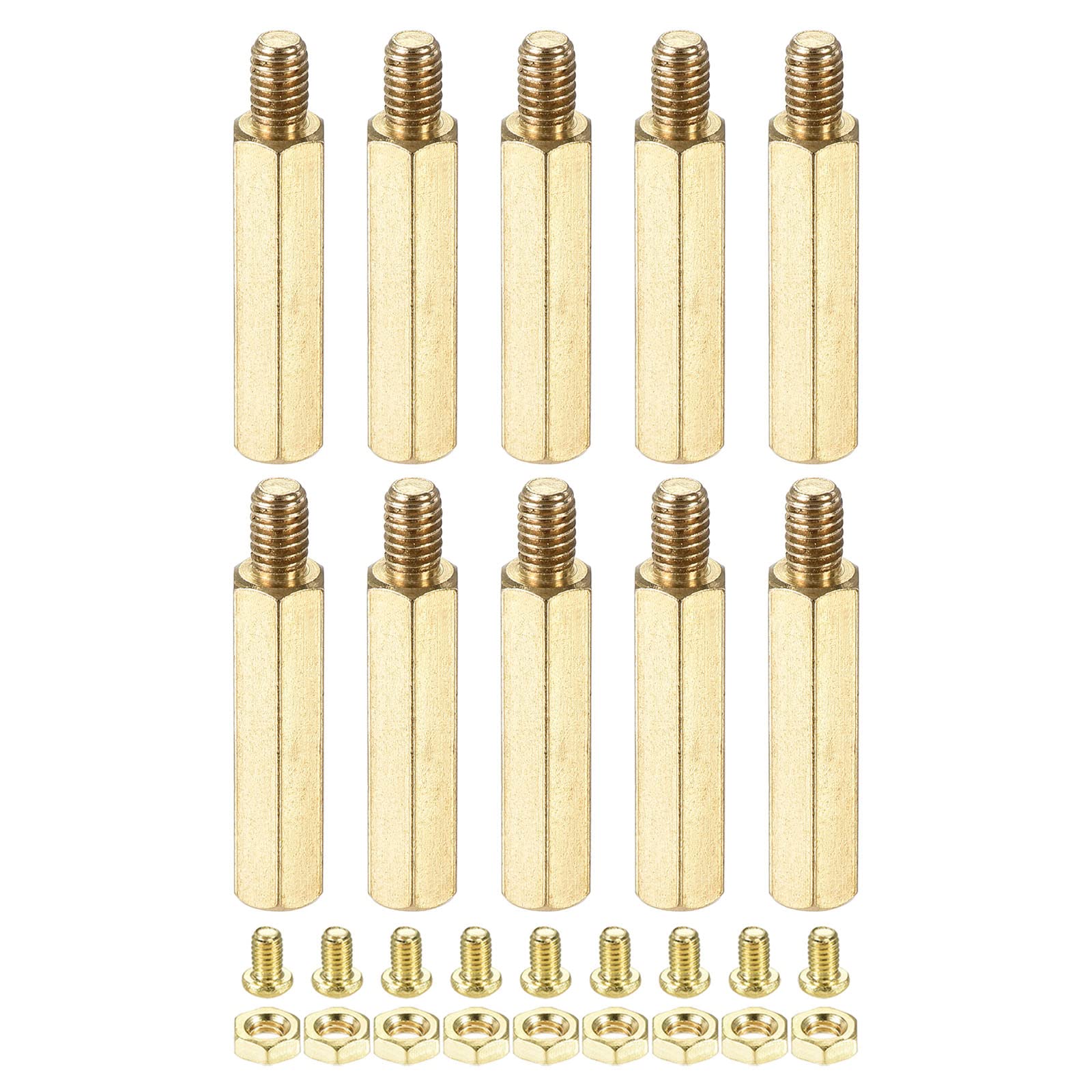 YOKIVE 10 Sets Brass Hex Threaded Spacer Screw Nut Kit, Spacer with Female-Male Thread | Raising The PCB Board, Great for Electronics Industries (M4 24+6mm)