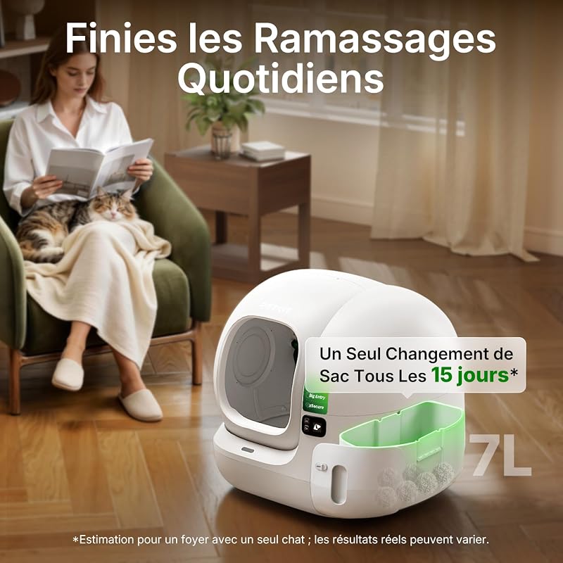 Purobot Max 3 Litiere Chat Autonettoyante, Grande Ouverture, Double Désodorisation, Anti-fuites/Pincement, xSecure, Contrôle APP, Capacité 76L,Tapis Anti-adhérent 3.0, pour Plusieurs Chats