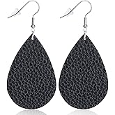 DENNSHH Black Earrings for Women Teardrop Dangle Leather Lightweight Hypoallergenic - Handmade Fashion Accessories Gifts for Casual Outfits Parties Daily Wear