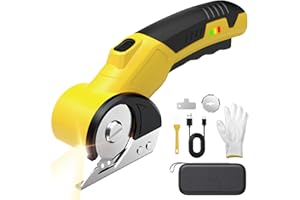 CHUFA Cordless Electric Cardboard Cutter – Rechargeable Rotary Scissors for Cardboard/Fabric/Carpet/Leather, Heavy-Duty Box Cutter with Safety Lock, 2 Blades, Storage Case & Gloves for Craft, Shipping & DIY