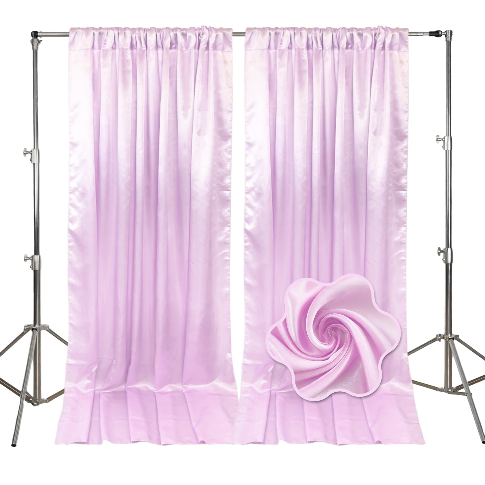 Photo 1 of 10ft x 10ft Light Purple Backdrop Curtains for Parties, Fabric Satin Background Curtain with Rod Pockets for Weddings, Birthday, Baby Shower, Photography, Graduation Party Backdrop Drapes, 2 Panels