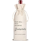 Maydvdv New Grandparents | Grandparents Wine Themed Announcement | Gandma Grandpa Wine Bag | Grandparents Gift | Pairs Well With Becoming Grandparents Congratulations 11WB43