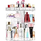 MISERWE 360 Rotating Makeup Organizer, DIY Adjustable Makeup Carousel Spinning Holder Rack, Large Capacity Cosmetic Brush Lipstick Storage Organizer Box for Vanity