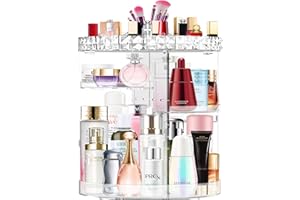 MISERWE 360 Rotating Makeup Organizer, DIY Adjustable Makeup Carousel Spinning Holder Rack, Large Capacity Cosmetic Brush Lipstick Storage Organizer Box for Vanity