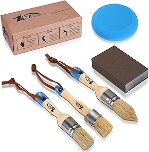 1st Place Products Chalk Finished Paint, Wax, Home Decor & Refinishing Kit - 3 Piece Brush Set - Distressing Block - Foam Applicator
