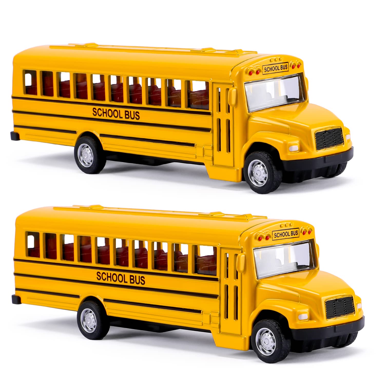 XINGANER 2 Pack 5.5" Pull Back Die-cast School Bus,Alloy Metal Vehicles Toy with Bright Yellow for Kids Boys Girls