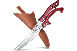 DRAGON RIOT Heavy Duty Poultry Shears with Serrated Edge - Red Kitchen Scissors for Chicken, Bone, Meat, Turkey, Fish, Vegetables Stainless Cooking Shears for Thanksgiving Christmas Day