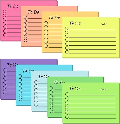 Hemiks 9 Pack To Do List Sticky Notes 450 Sheets 10x7cm Colorful Linered