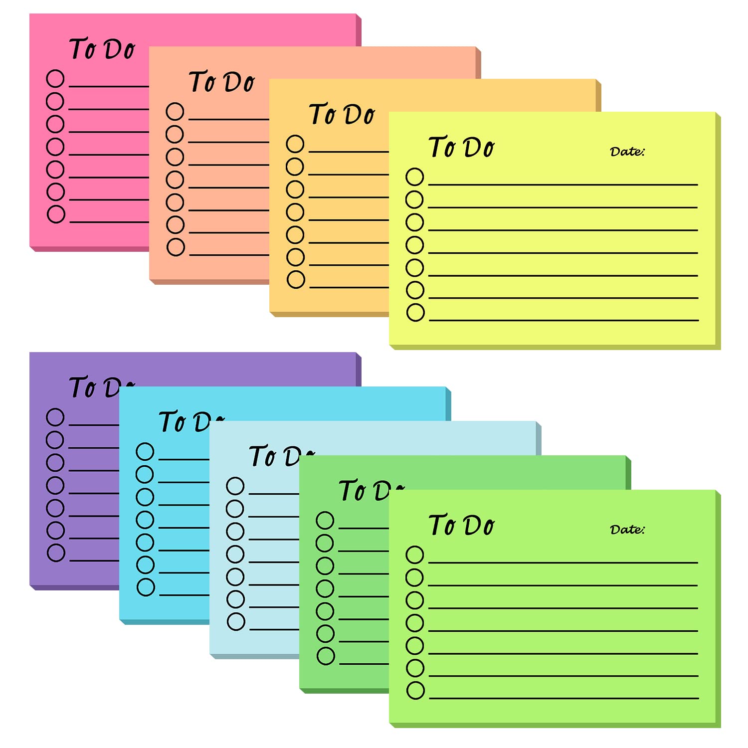 9 Pack to Do List Sticky Notes, Self-Stick Colorful Notes Pad with Lines, Notepads School Office Meeting Home Plan Reminder Stationery Supplies(450 Sheets,10 X 7cm), Green,Orange,Pink,Purple