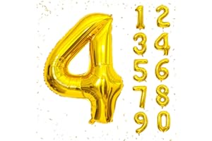 BEEYAKY 40 Inch Gold Number Balloons, Helium Mylar Foil Number Balloons for Birthday, Number 4 Balloon for 4st Birthday Decorations for Kids, Anniversary Party Decorations Supplies