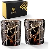 TAVRONI Old Fashioned Edo Kiriko Whiskey Glass Set of 2 – 9 oz Handmade Japanese Cut Crystal Tumblers for Bourbon, Scotch, Cocktail, Liquor – Premium Gift Boxed Drinkware for Men, Dad, Husband