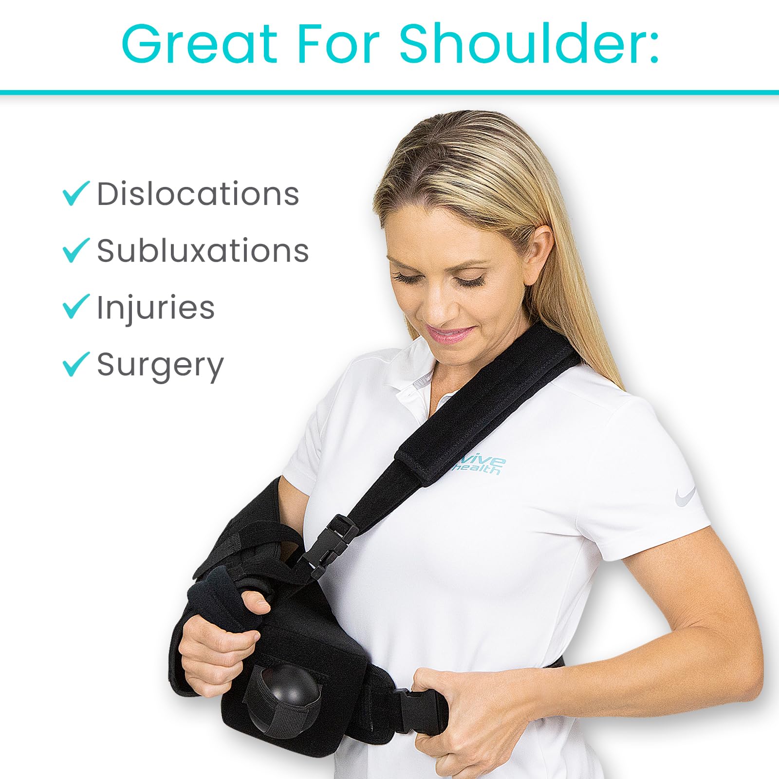 Vive Shoulder Abduction Sling - Immobilizer for Injury Support - Pain Relief Arm Pillow for Rotator Cuff, Sublexion, Surgery, Dislocated, Broken Arm - Brace Includes Pocket Strap, Stress Ball, Wedge