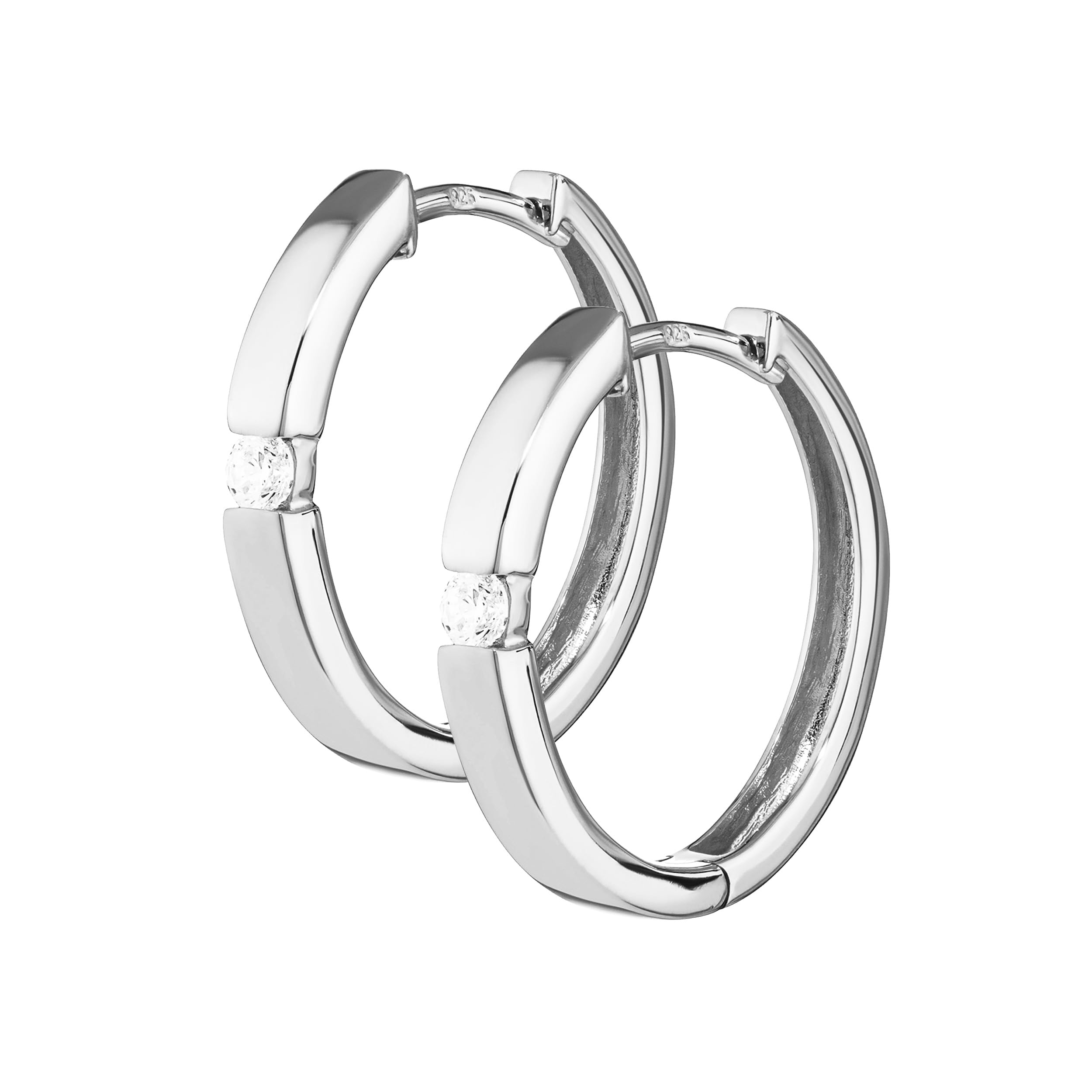 NKlaus silver pair 925 sterling silver hinged earrings zirconia shiny rhodium plated 18,2mm 4782