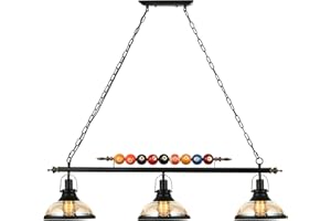 LAKIQ 3 Lights Island Light Hanging Pool Table Light Fixture Pendant Light with Clear Glass Shade Special Billiard Ball Decoration Chandelier for Gaming Room Living Room Kitchen