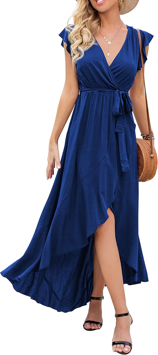 GRECERELLE Women's Summer Floral Print Cross V Neck Dress Bohemian Flowy Long Maxi Dresses at  Women’s Clothing store