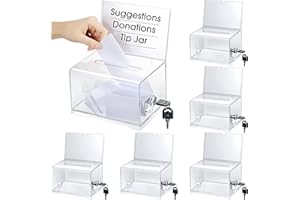 Chunful 6 Pcs Acrylic Donation Box with Lock and Sign Holder Clear Ballot Donation Boxes with Slot for Fundraising Suggestion Box Storage Container for Voting, Raffle Bowl, Tip Jar
