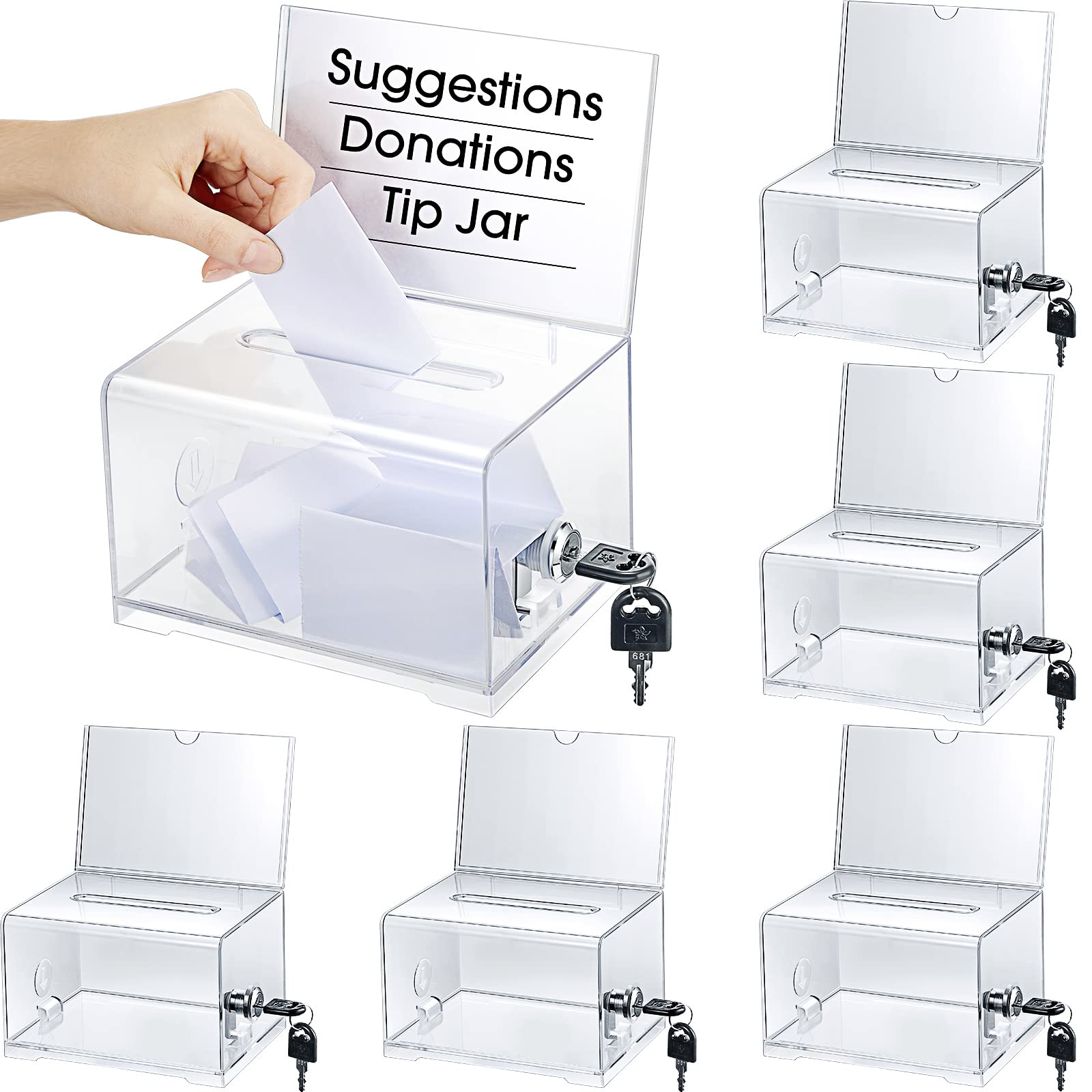 Photo 1 of Chunful 6 Pcs Acrylic Donation Box with Lock and Sign Holder Clear Ballot Donation Boxes with Slot for Fundraising Suggestion Box Storage Container for Voting, Raffle Bowl, Tip Jar
