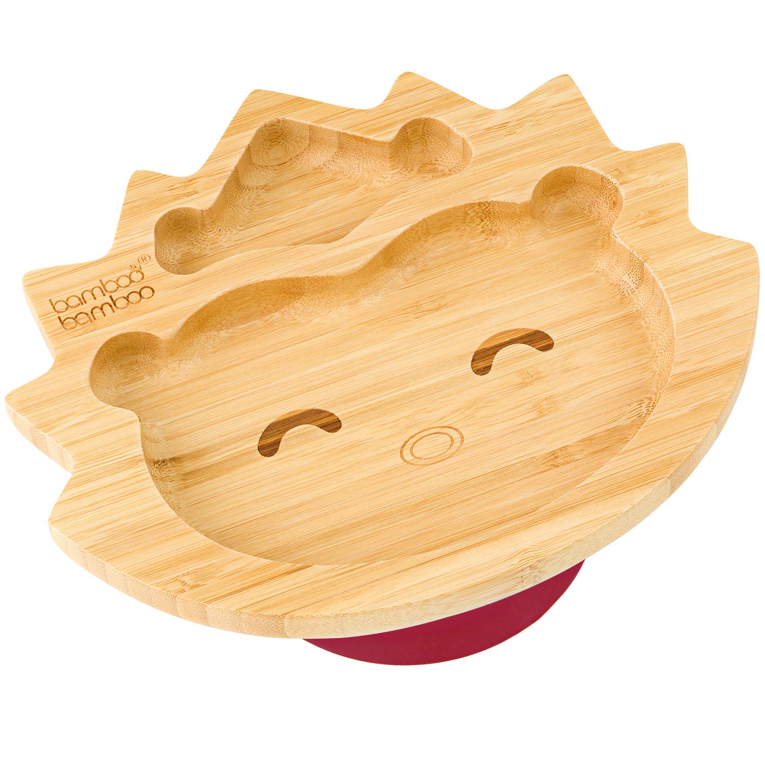 bamboo bamboo Baby Suction Plate for Feeding & Weaning – Eco-Friendly Bamboo Toddler Plate with Secure Suction Base (Hedgehog, Cherry, from 6 Months) (Cherry, Hedgehog)