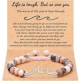 LANWLOSI Inspirational Gifts for Women Life Is Tough but so Are You Inspirational Friendship Bracelet Silver Wave Bracelet Encouragement Motivational Cheer up Spiritual Get Well Soon Gifts