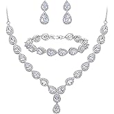 BriLove Wedding Bridal CZ Necklace Bracelet Earrings Jewelry Set for Women Teardrop Infinity Figure 8 Y-Necklace Tennis Dangle Party Prom Accessories