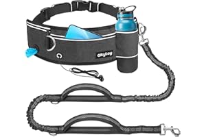 Qltytoy Hands Free Dog Leash, Upgrade 150LBS Heavy Duty Dog Leash with Slim Partitioned Waist Pouch, Adjustable Waist Dog Bel