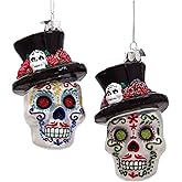 Kurt Adler Noble Gems Glass Christmas Ornament, Assorted Skeleton Heads (Pack of 2)