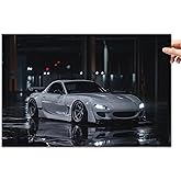 Night Rain Cool White Jdm Car Rx7 Poster Canvas Wall Art Posters & Prints Pictures Wall Decor Aesthetic for Living Room Bedroom Decor for Mens Women 12x18inch(30x45cm)