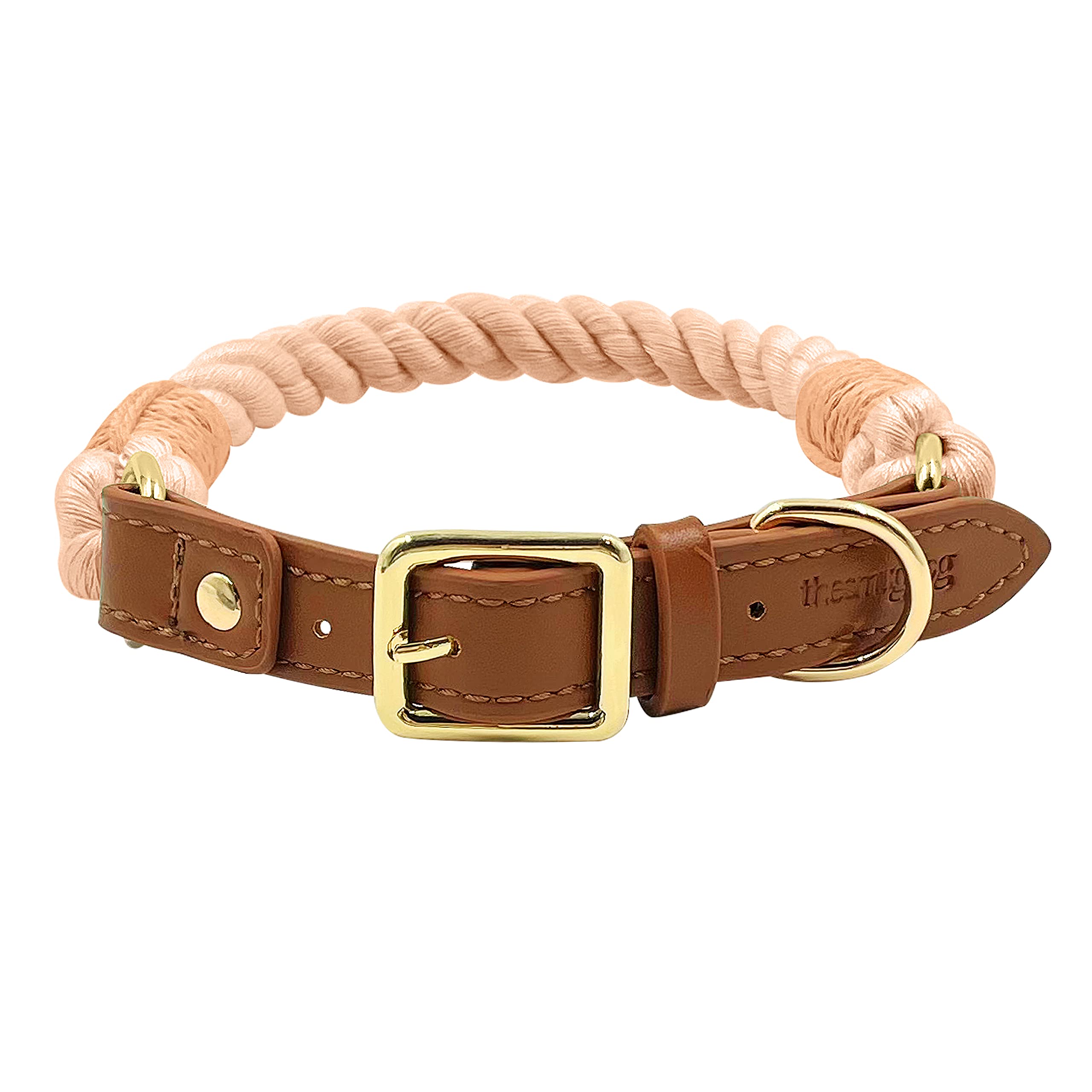 The Smug Dog Boston Rope Braided Collar for Dogs - Small Champagne Pink with D-Ring, Leather Finish & Golden Buckle -Soft Dog Collar for Small, Medium and large Dogs for Training,Walking — image 1