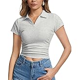 Inadays T Shirts for Women V Neck Summer Tops Short Sleeve Going Out Tops Slim Fit Workout Outfits Tight Tee