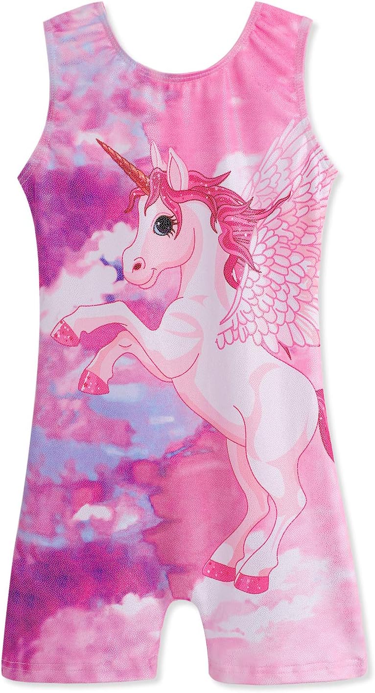 Leotards for Girls Gymnastics with Short Biketards Sparkle Unicorn and Mermaid
