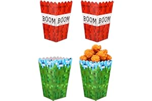 24pcs Pixel Popcorn Boxes, 12x7x5cm/4.72x2.76x1.97in Video Game Theme Party Snack Boxes Candy Snack Food Containers for Home 