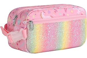 Bagseri Kids Snack Bag Girls - Reusable and Insulated Small Lunch Bag for Girls, Collapsible Lunch Box with Buckle Handle for School and Daycare, Glitter Pink Unicorn