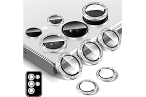 Kucheed Bling Camera Lens Protector for Samsung Galaxy S22 Ultra, Tempered Glass Camera Cover Screen Protector, Glitter Automatic Alignment Individual Metal Rings Film Stickers