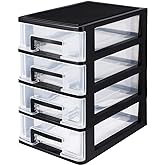 BESPORTBLE 4-Layer Plastic Drawer Storage Cabinet - Black & Transparent Organizer for Office, Study, Living Room - Portable & Space-Saving (8.3 x 6 x 9.9 Inch)