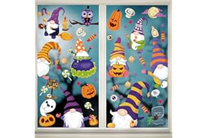 LOKIPA Halloween Gnome Window Clings Decals Decorations, 8 Sheets Window Stickers for Halloween Windows Glass Decorations