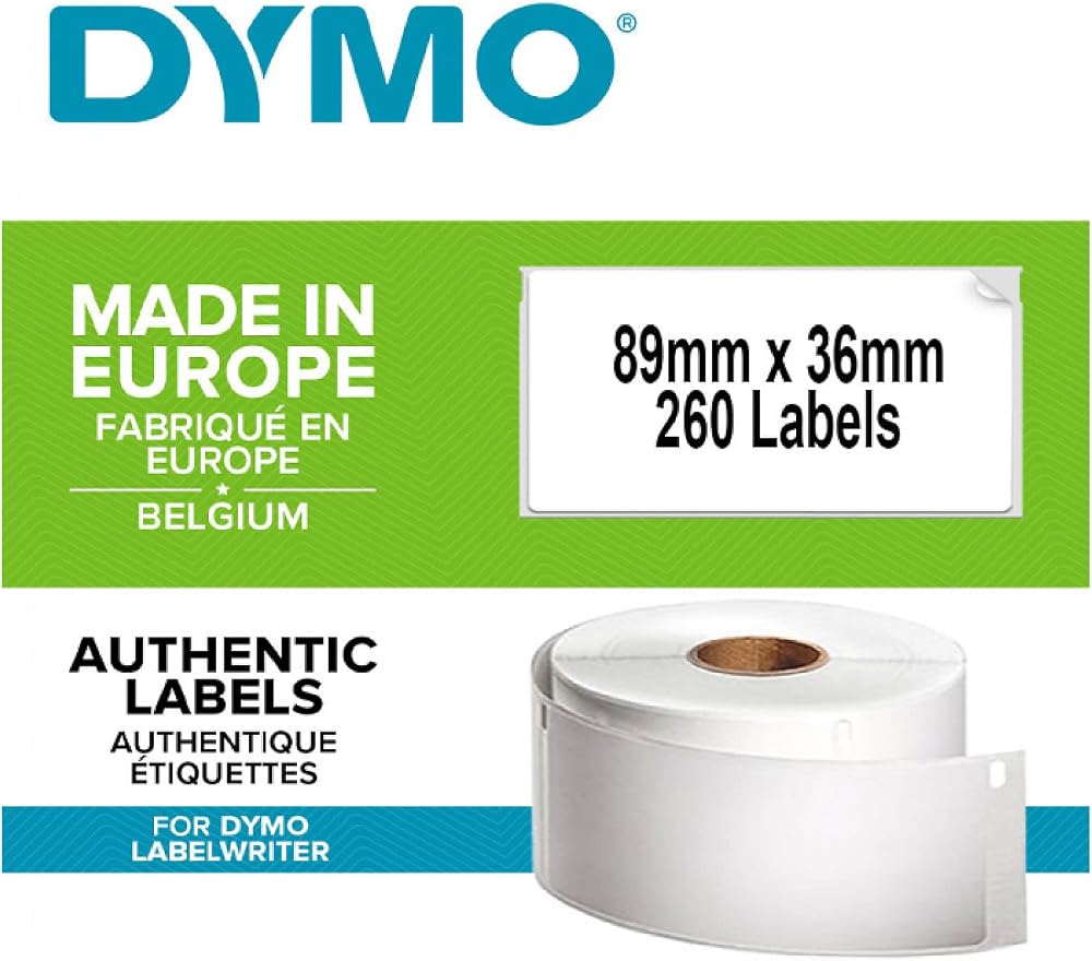 DYMO LabelWriter Large Address Labels 36x89 mm Roll of 260 Black on White