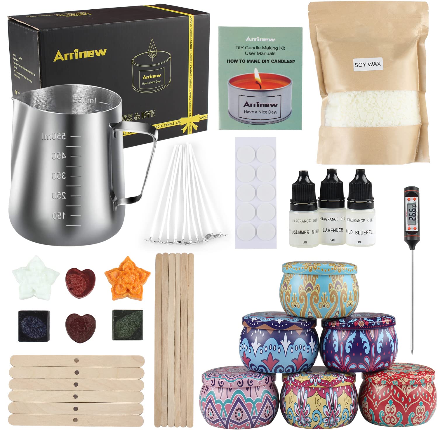 Candle Making Kit,Valentines DIY Scented Candle Making Kit for Adults & Beginners, Soy Wax for Candle Making with Melting Pot, Jars, Soy Wax, Dyes, Wicks, Fragrance Oils,Thanksgving Christmas Gifts