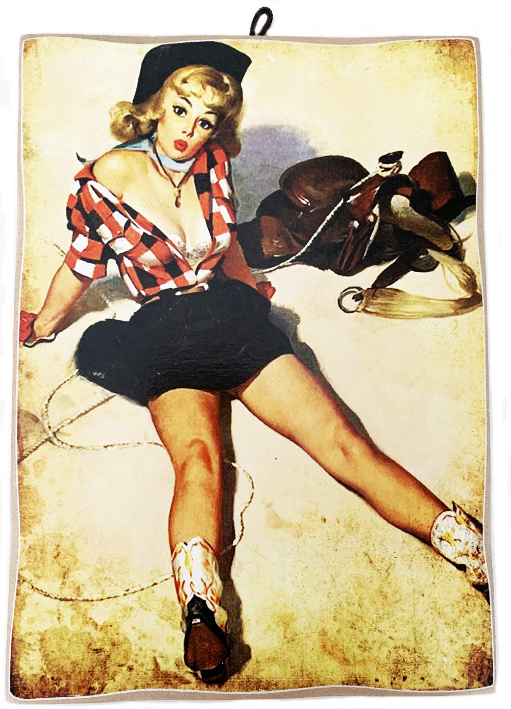KUSTOM ART Picture Vintage Style Pin Up Cowgirl Collectible Wood Print