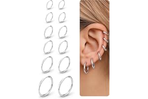 Small Silver Hoop Earrings for Women Men Hypoallergenic Surgical Steel Hoop | 6 Pairs 14K Gold Huggie Earring Stack Set for S